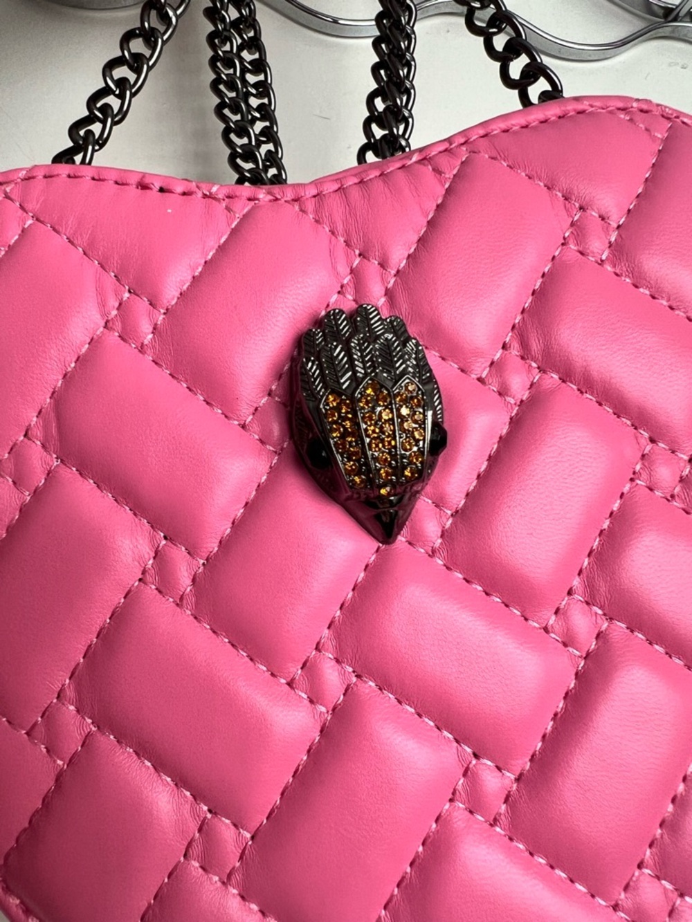 Pink Quilted Heart Crossbody Bag with Chain Strap - Picture 3 of 3